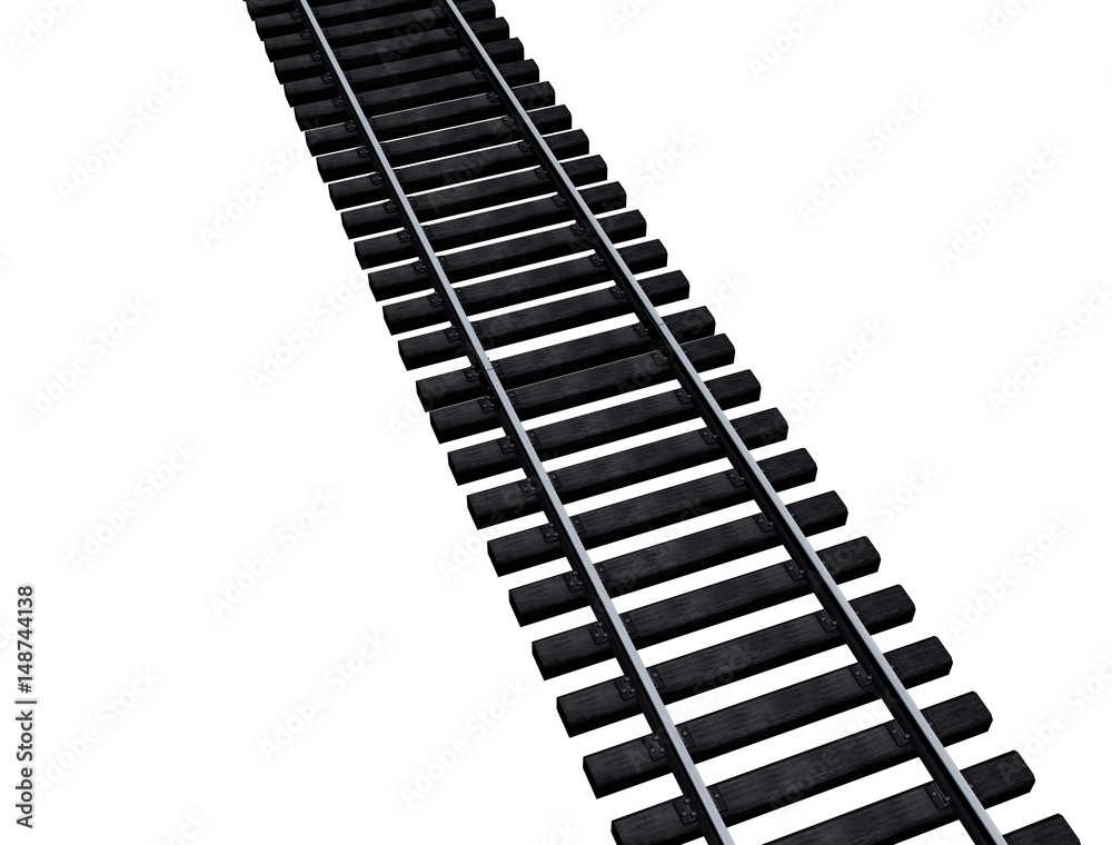 3d illustration of wooden railroad track. white background isolated. icon for game web.