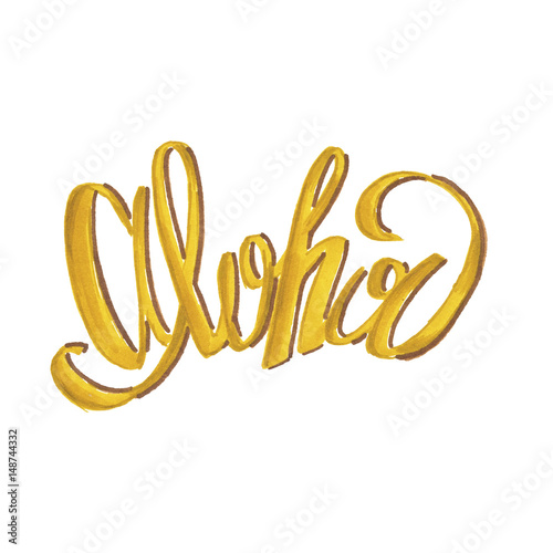Yellow Hand-Painted Illustration Aloha Lettering