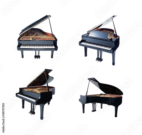Fototapeta Grand piano isolated on white background, four view point. 