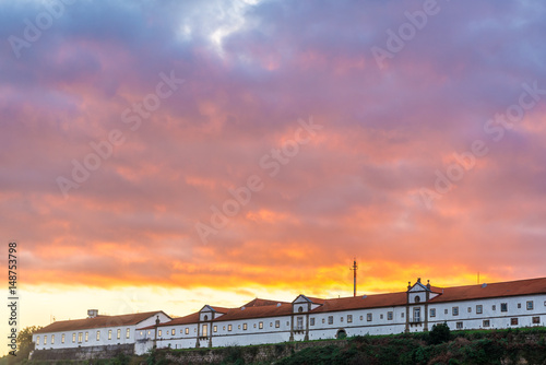 Sunrise over buildings of Monastery of Serra do Pilar Monastery in Vila Nova de Gaia, Portugal