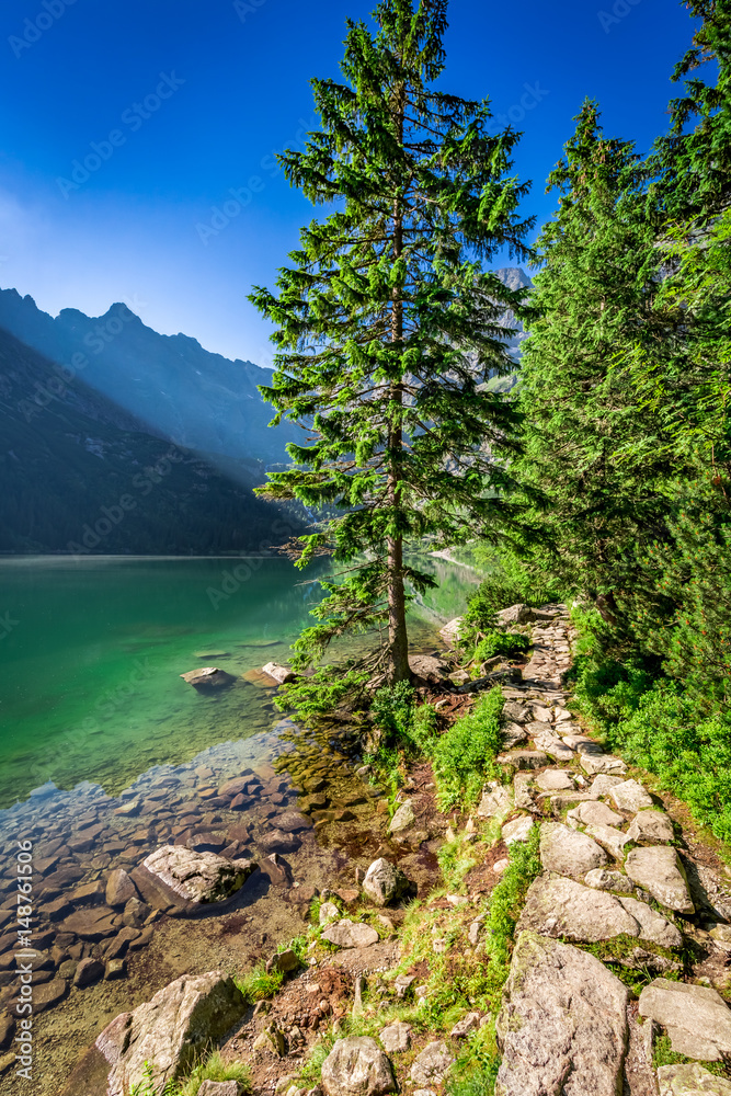 Fototapeta premium Stunning dusk at pond in the Tatras, Poland, Europe