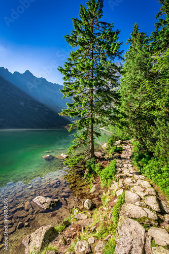Fototapeta Naklejka Na Ścianę i Meble -  Stunning dusk at pond in the Tatras, Poland, Europe