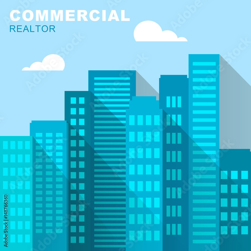 Commercial Realtor Buildings Describes Real Estate 3d Illustration
