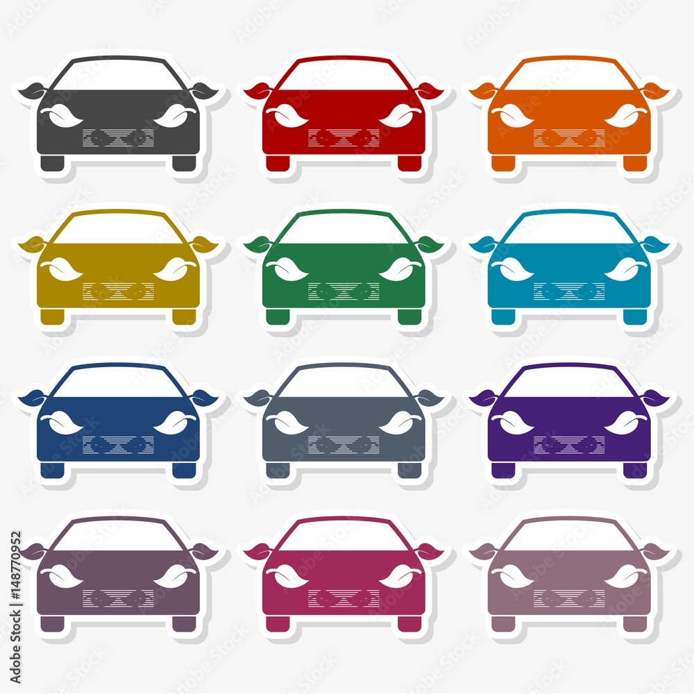 Car and Leaf Icon Flat Graphic Design - Illustration