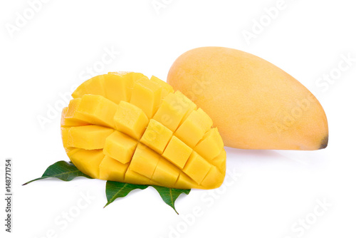 fresh mango with leaves isolated on white background