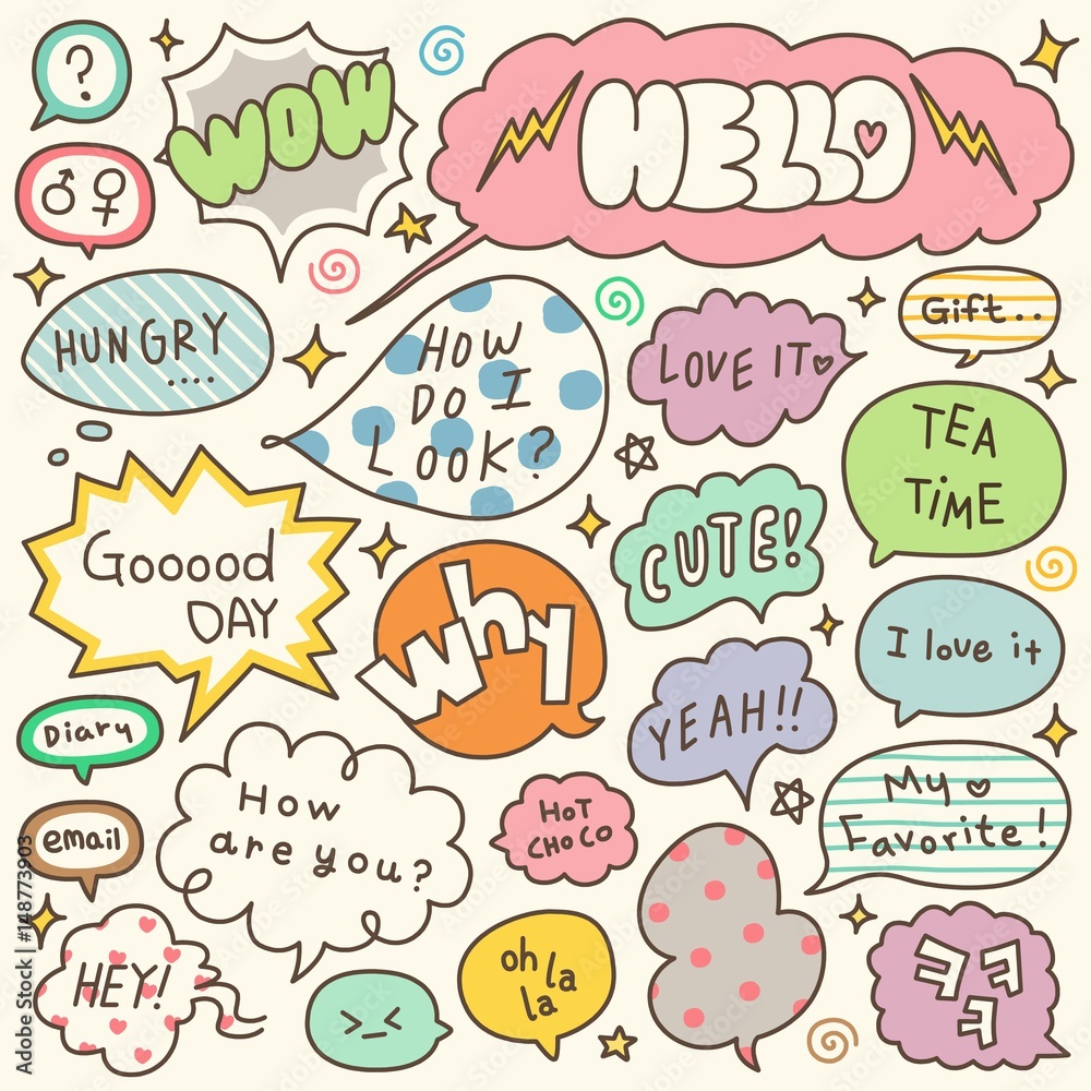 Set of Hand Drawn Speech and Thought Bubbles Doodle Set of Hand Drawn Speech and Thought Bubbles Doodle