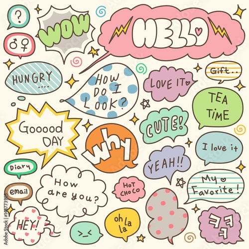 Set of Hand Drawn Speech and Thought Bubbles Doodle