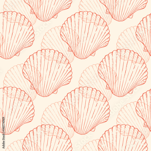 Print op canvas Seamless pattern with sea shells