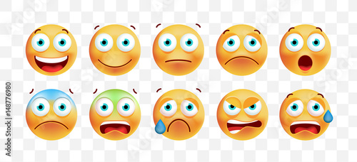 Set of Cute Emoticons on White Background. Isolated Vector Illustration 