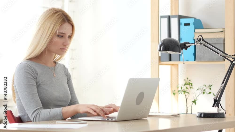 Young Woman Working On Laptop in Office Young Woman Working On Laptop in Office