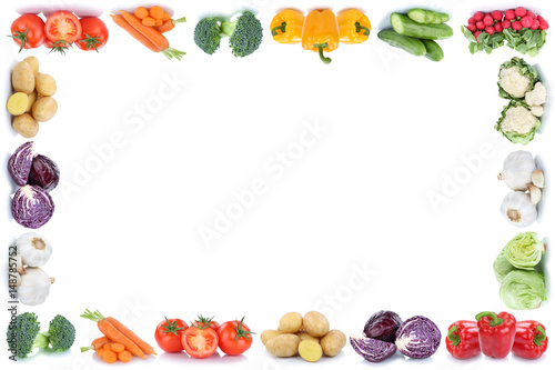 Gemüse Karotten Tomaten Paprika Salat Rahmen Textfreiraum Copyspace Essen Freisteller