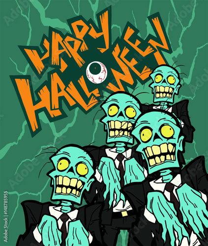 Cartoon halloween illustration of a funny zombie mascot