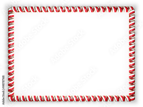 Frame and border of ribbon with the Poland flag, edging from the golden rope. 3d illustration