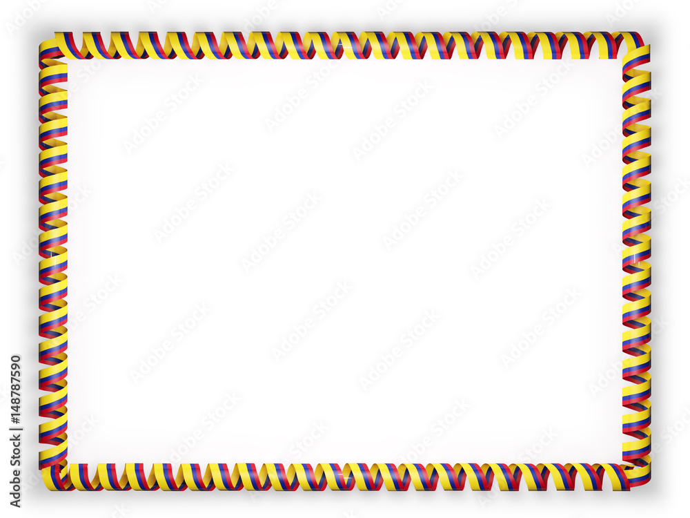 Frame and border of ribbon with the Colombia flag. 3d illustration