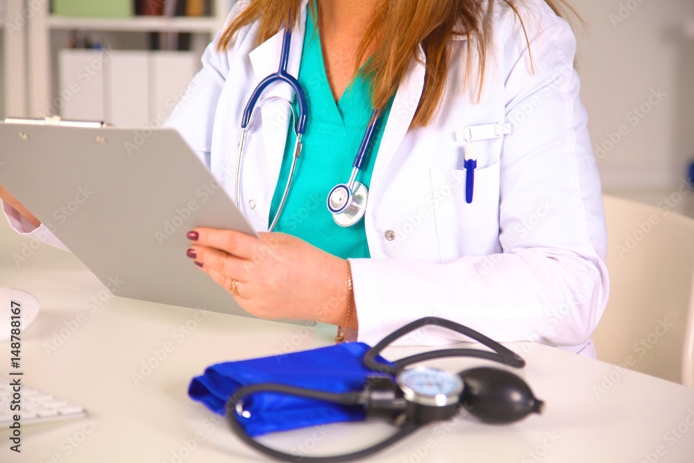 Portrait of happy medical doctor woman in office Portrait of happy medical doctor woman in office