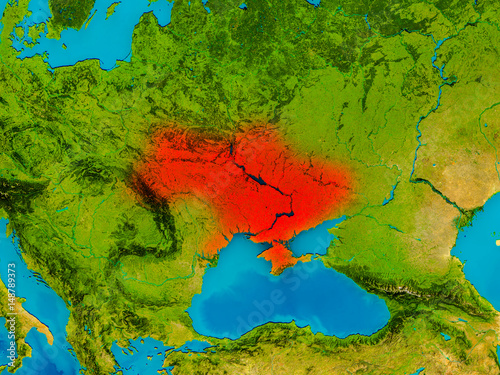 Ukraine on physical map