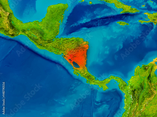 Nicaragua on physical map
