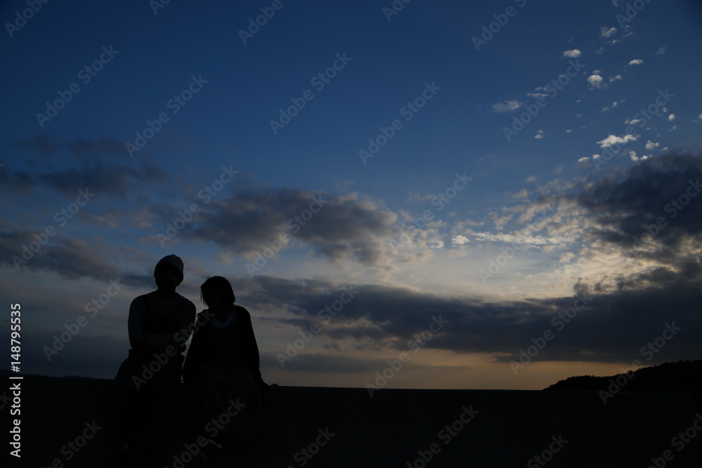young attractive couple silhouette