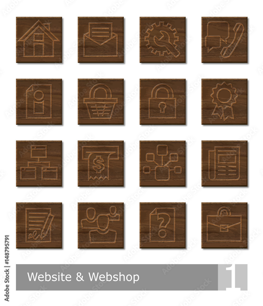 Vector icons set for website and webshop; woodcut buttons Vector icons set for website and webshop; woodcut buttons