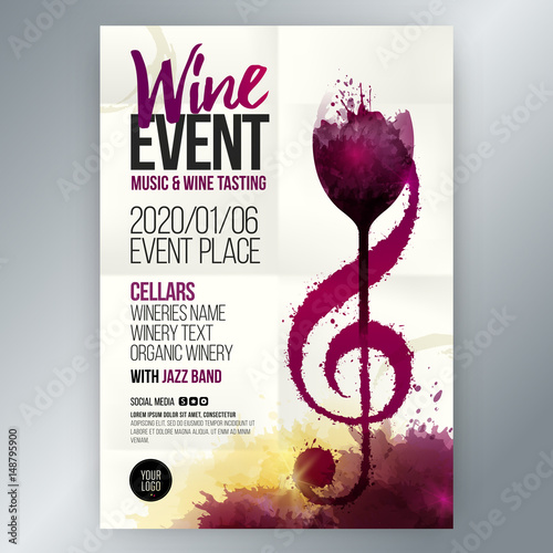 Idea concept wine and music. Colors and wine stains.