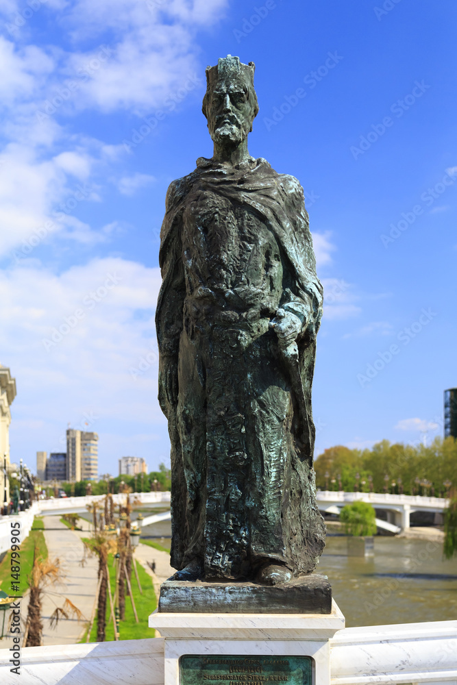 Bronze sculpture of Sebastokrator Strez in downtown Skopje, Macedonia.