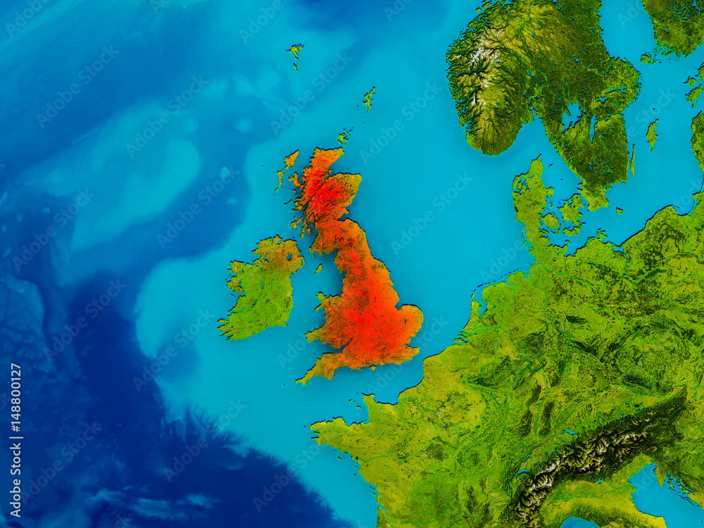 United Kingdom on physical map