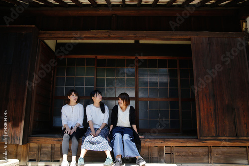 young attractive asian women in japanese veranda