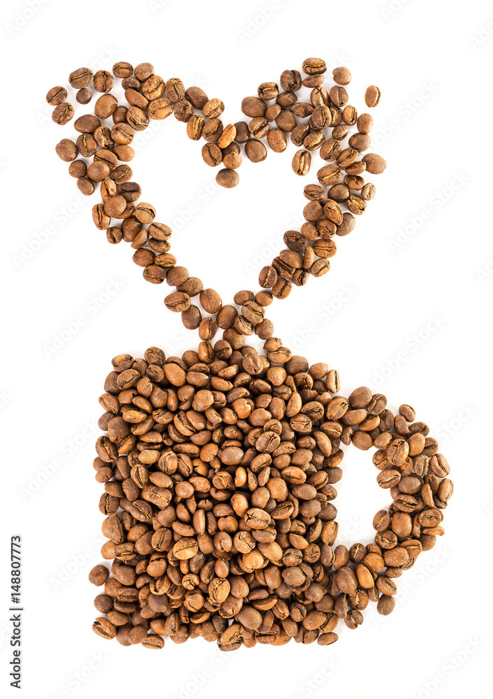 Roasted coffee beans in shape of cup Roasted coffee beans in shape of cup