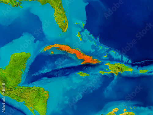 Cuba on physical map