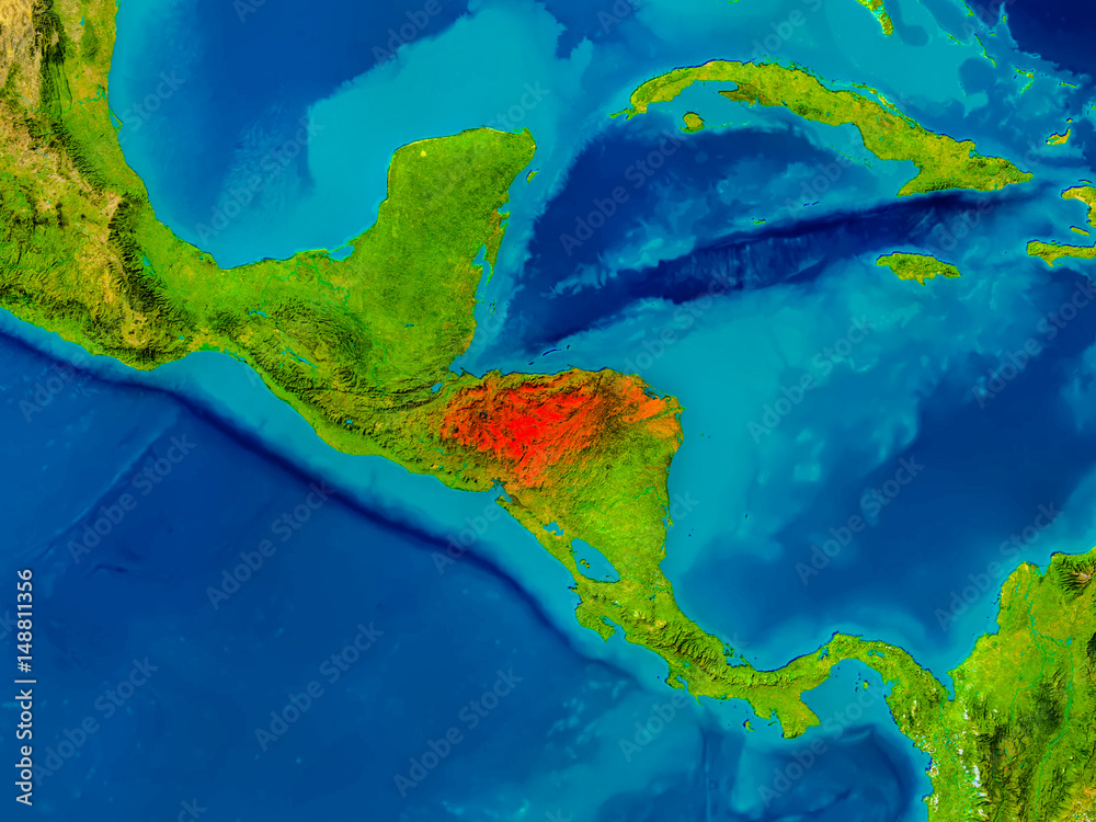 Honduras on physical map