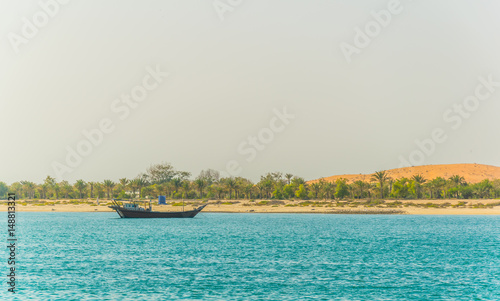 View of the Lulu island in Abu Dhabi whose unspoiled nature stays in contrast with the rapidly developed city.