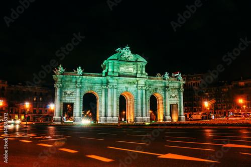 Madrid, Spain. Night view of The Puerta de Alcala at night