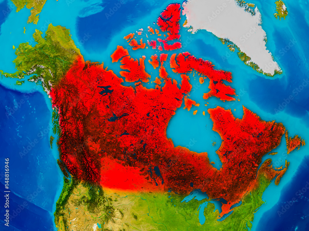 Canada on physical map