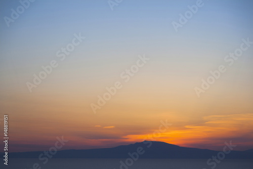 colorful sunset over messenia in greece on clear evening in spring