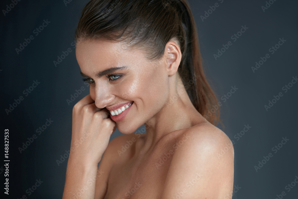 Beautiful Happy Woman With Fresh Makeup On Beauty Face. Skincare Beautiful Happy Woman With Fresh Makeup On Beauty Face. Skincare