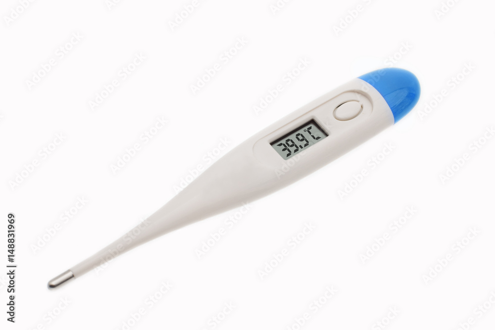thermometer displaying 39,9° grades C (Celsius) thermometer displaying 39,9° grades C (Celsius)