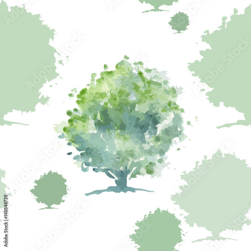 Green tree seamless pattern