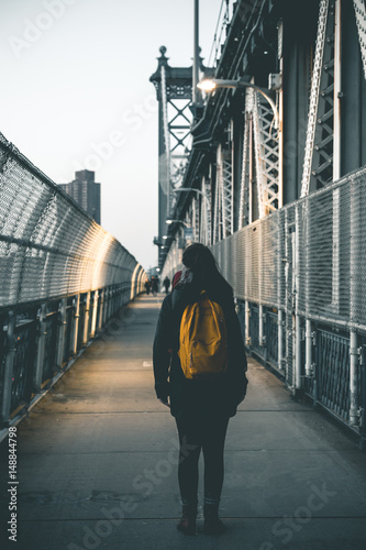 Girl enjoying Manhattan Bridge Perspective - New York