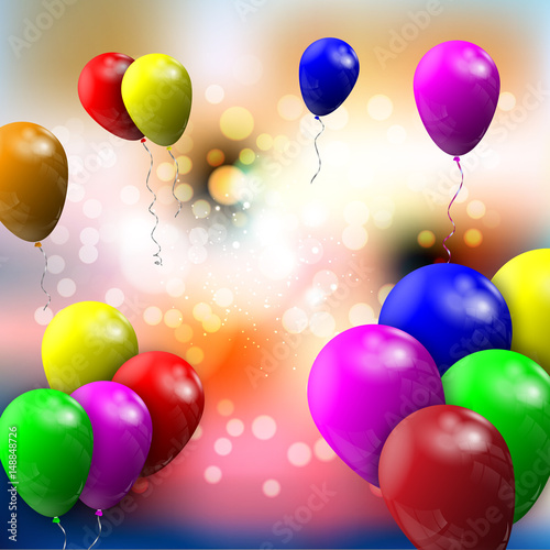 Flying balloons on a bright background. Beautiful decoration for festive design. Realistic vector illustration.