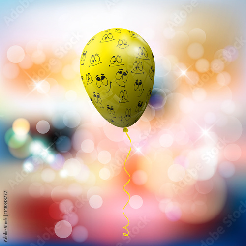 Yellow balloon with ribbon on a bright background. Realistic vector illustration.