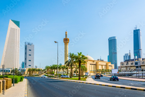 Traffic on the Arabian Gulf street in Kuwait photo