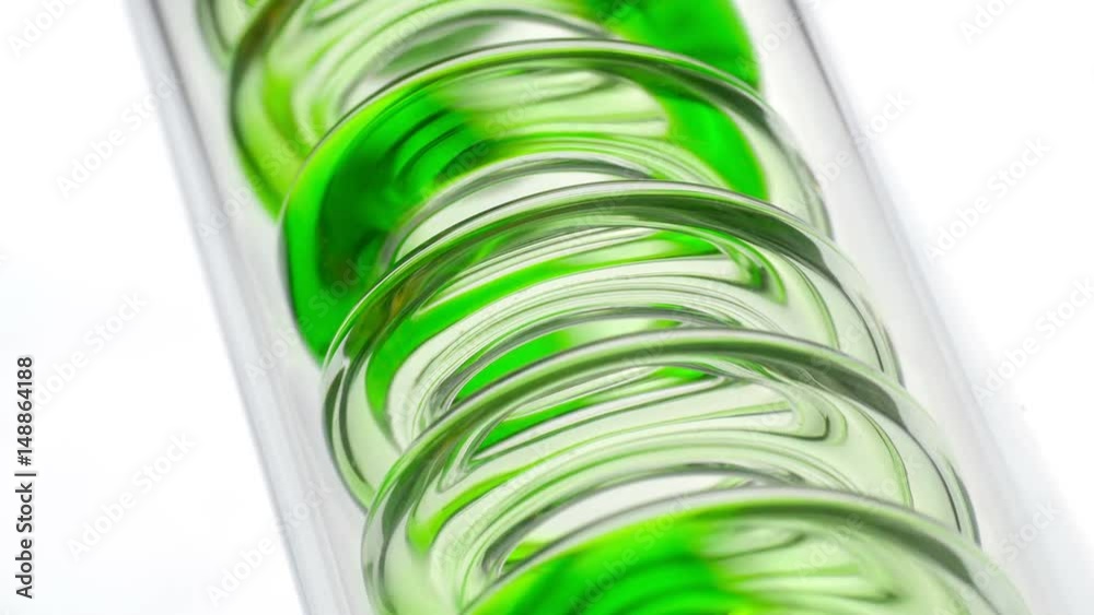 Laboratory condenser. Fluid in the laboratory experiment. Closeup shot