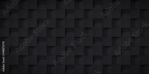 Volume realistic texture, cubes steps, black 3d geometric pattern, design vector dark background