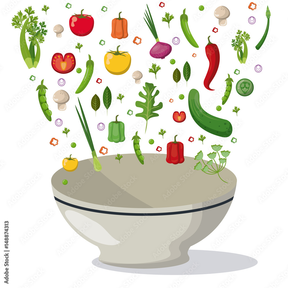 vegetables falling bowl mix food image vector illustration Stock Vector ...