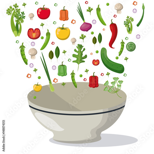 vegetables falling bowl mix food image vector illustration