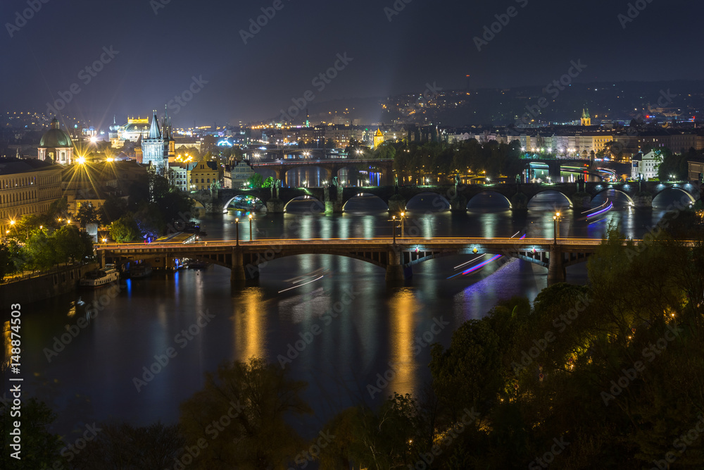 Bridges of Prague at night