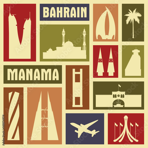 Manama Bahrain city vector icon symbol silhouette set