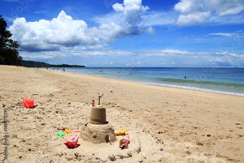 Travel to island Koh Lanta, Thailand. Sand castle on a beach.