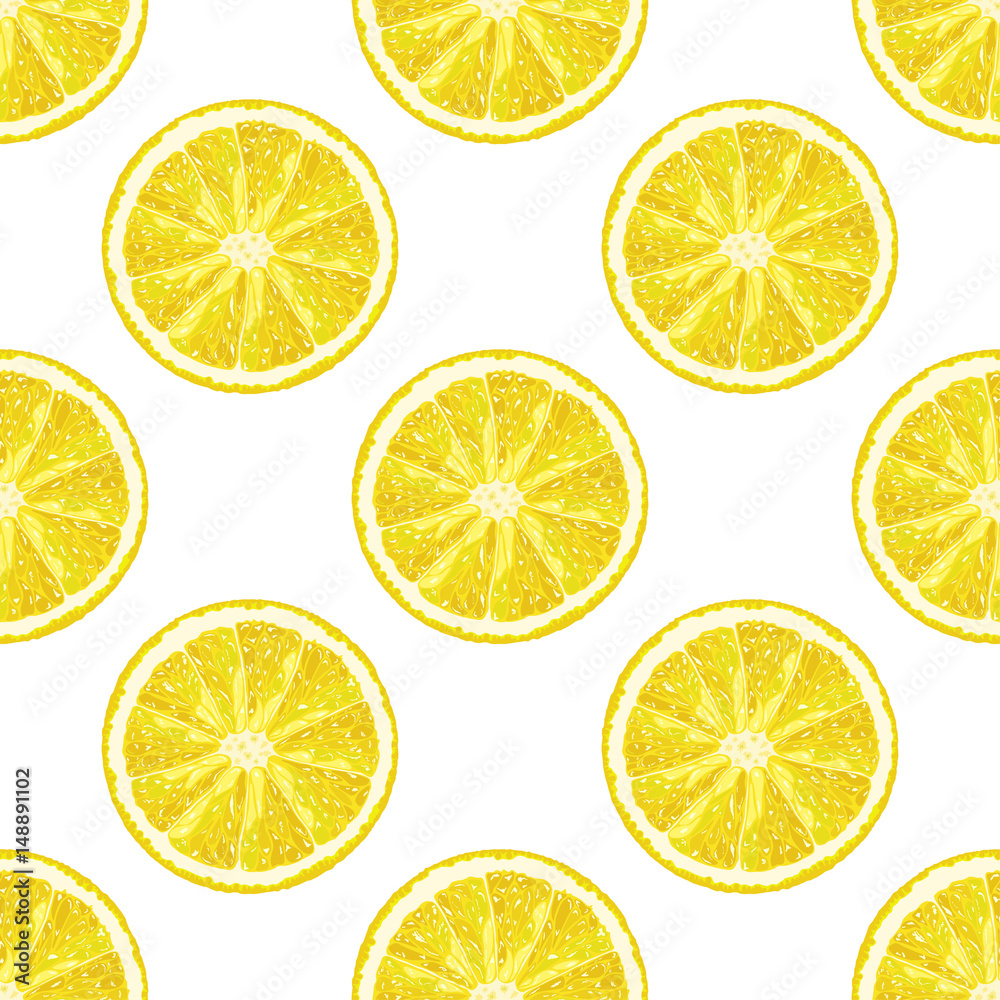 Vector seamless pattern of lemon slice. Realistic citrus background