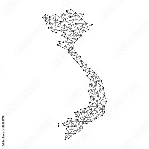 Map of Vietnam from polygonal black lines and dots of vector illustration